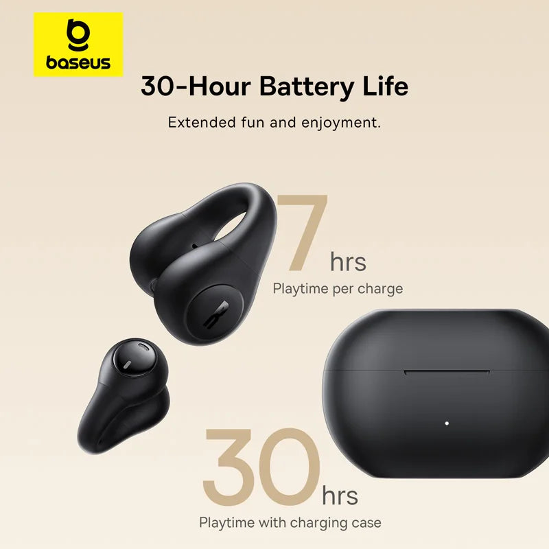Baseus Bass 15 Clip Open Ear Earphones Wireless Bluetooth 5.4 Ear Clip Earphones Ear Sports TWS Earbuds 2-Mic ENC Headphones