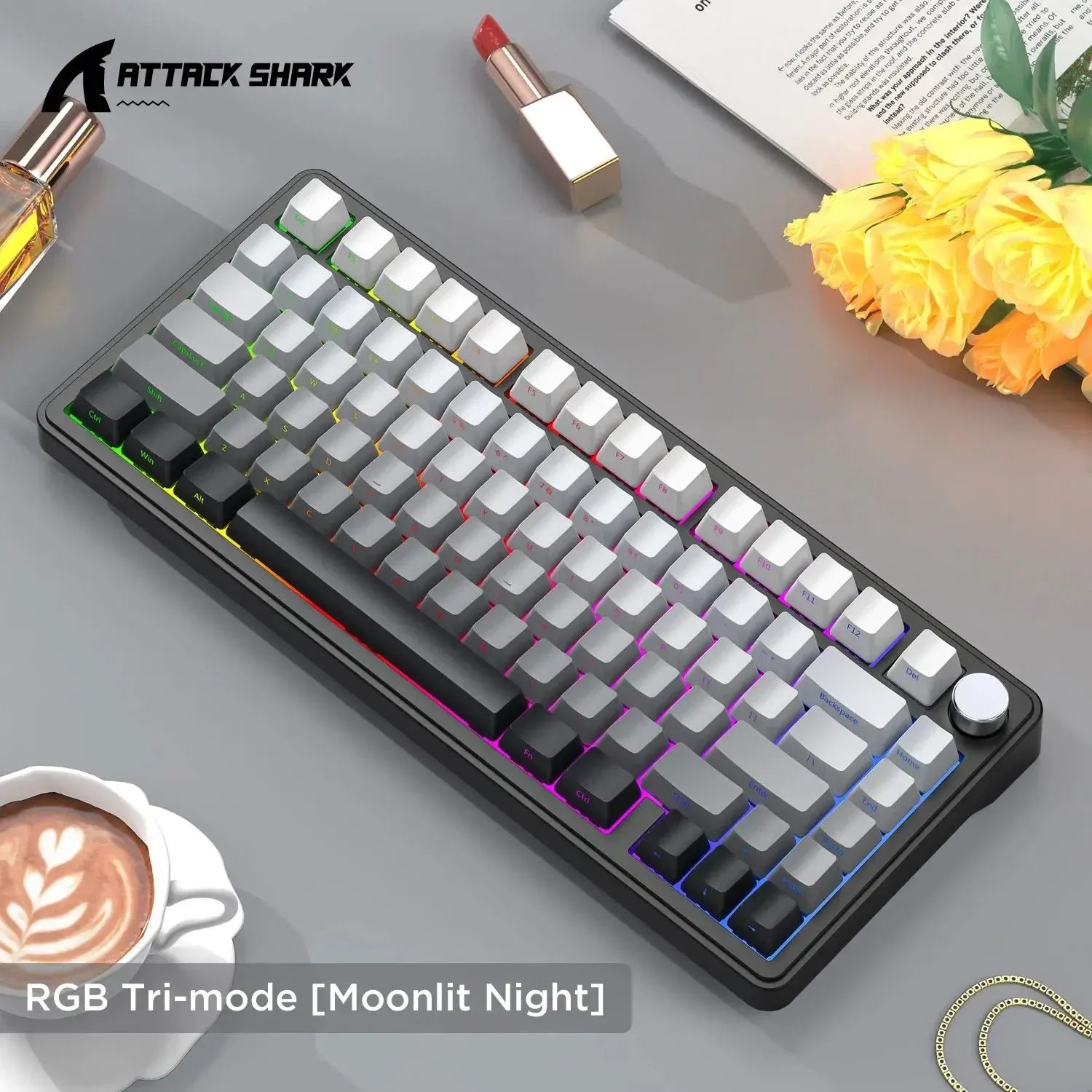 ATTACK SHARK X85 Mechanical Keyboard RGB Backlight Tri-Mode Connection Wireless Bluetooth Hot-Swappable Sideway Gaming Keycaps