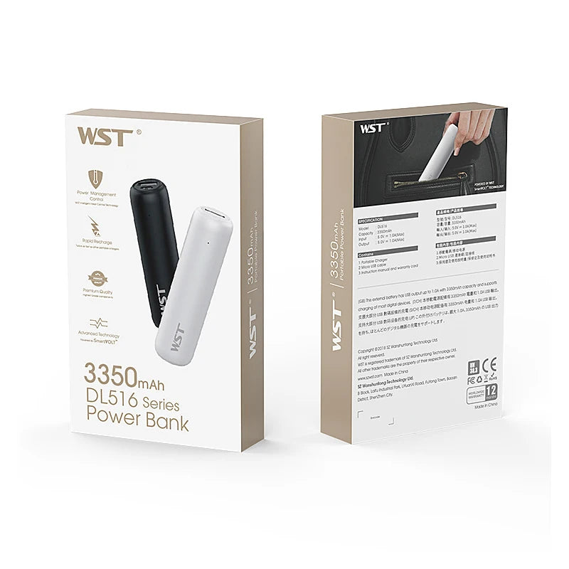 Mini Power Bank 3350mAh Mobile Phone Portable Charger Powerbank for iPhone 15 Samsung Huawei Xiaomi External Spare Battery Pack