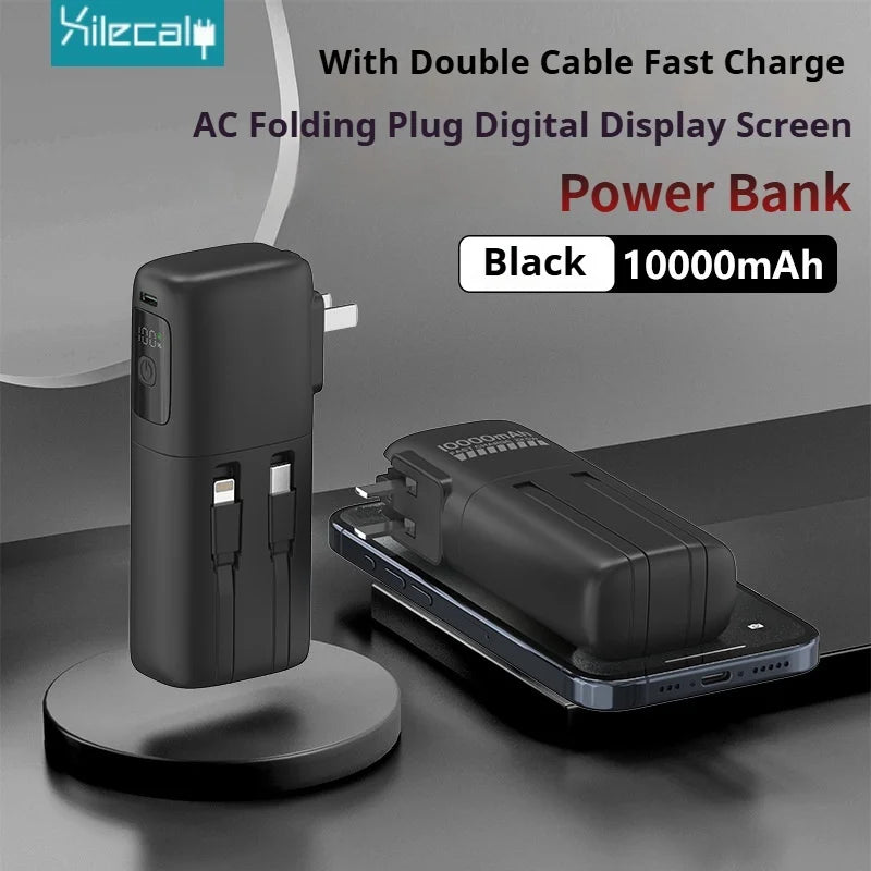 Ultra Thin 22.5W Super Fast Charging Power Bank With Built-in Cables AC Charger 10000mah Portable Charger For iphone 16 Samsung