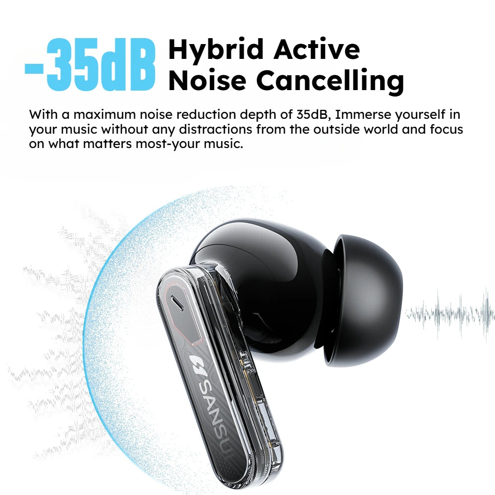 Sansui W7 ANC Bluetooth Earbuds -35dB Active Noise Cancellation Bluetooth 5.4 Headphone IPX4 Waterproof TWS Wireless Earphones
