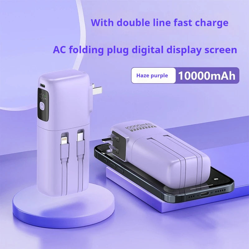 Ultra Thin 22.5W Super Fast Charging Power Bank With Built-in Cables AC Charger 10000mah Portable Charger For iphone 16 Samsung