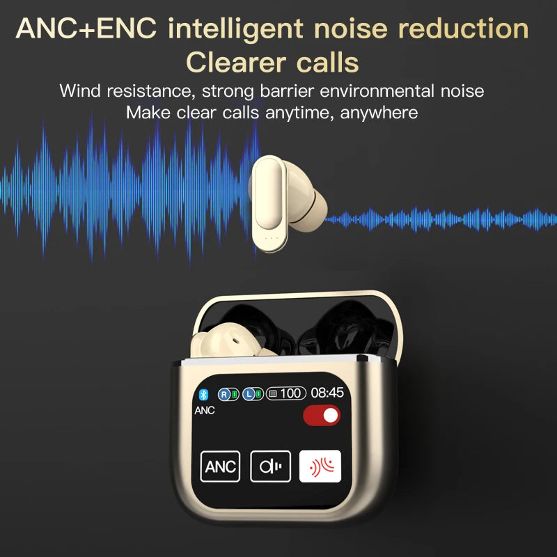 2024 New Touch Screen ANC Wireless Earphone TWS Noise Cancelling ENC Call Earbud Bluetooth 5.3 Long Battery Life HiFi Headphones