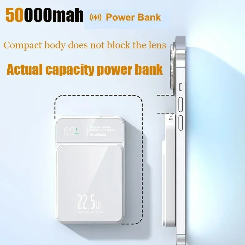 Power Bank 50000mAh Portable Magnetic Fast Wireless Charger for Iphone 12 13 14 Pro Max Macsafe External Auxiliary Battery Pack