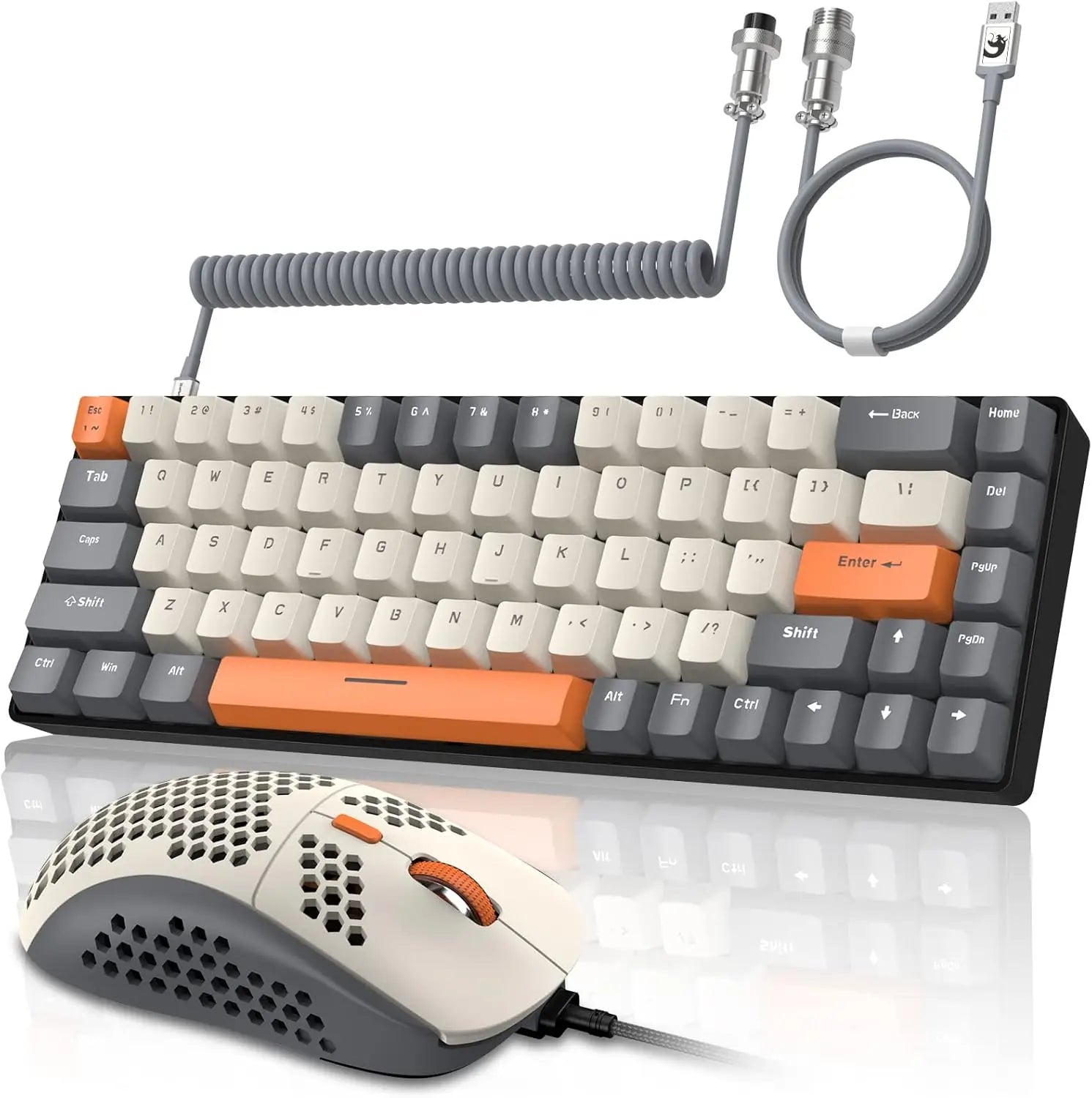 T8 Wired 65% Mechanical Gaming Keyboard and Mouse Combo, RGB Backlit Anti-ghosting TKL Mini 68 Key Coiled C to A Cable Tactile