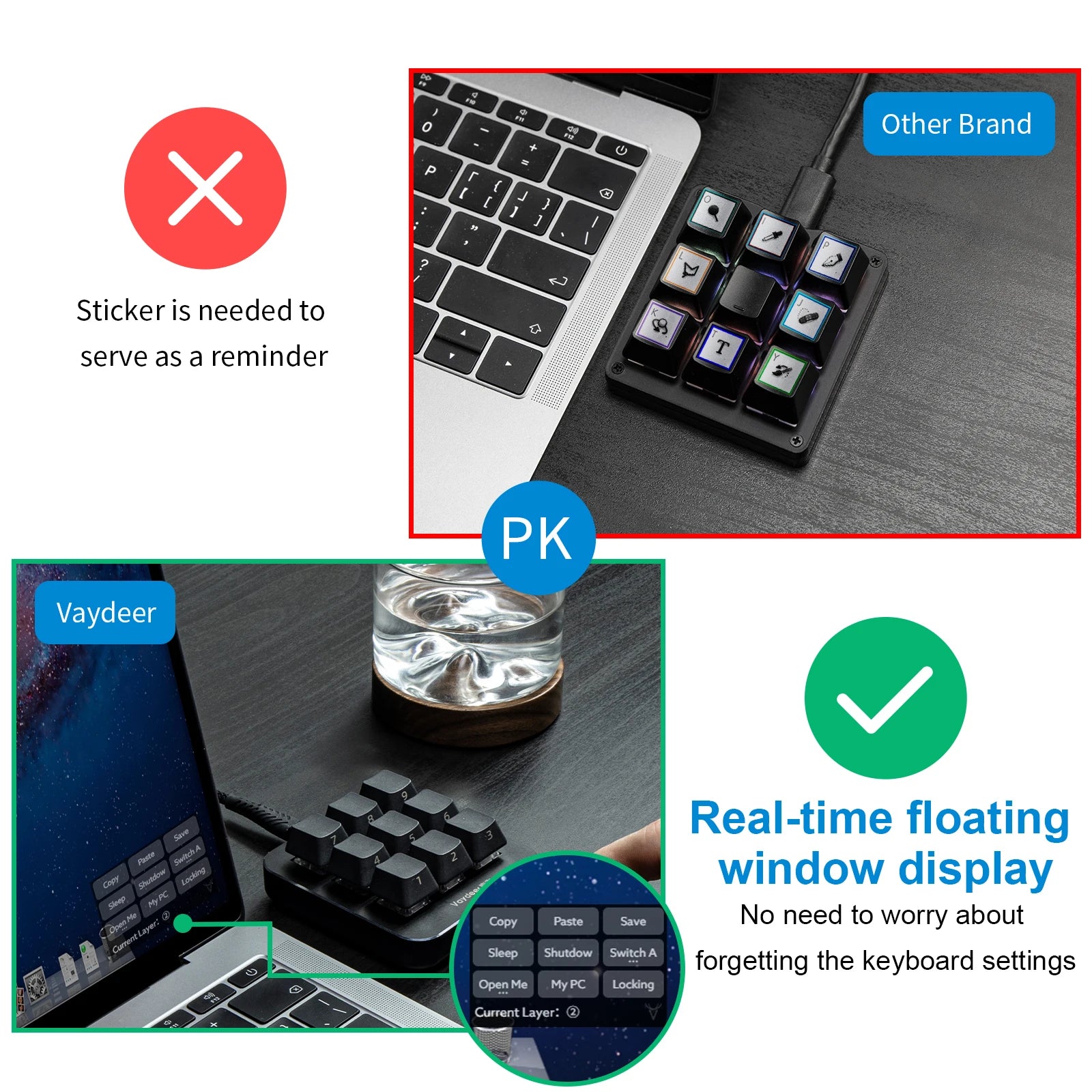 Multifunctional Keyboard with 9 Fully Programmable Keys Macro Setting for Graphic Design Edite & Gaming OSU / Pen Tablet Display