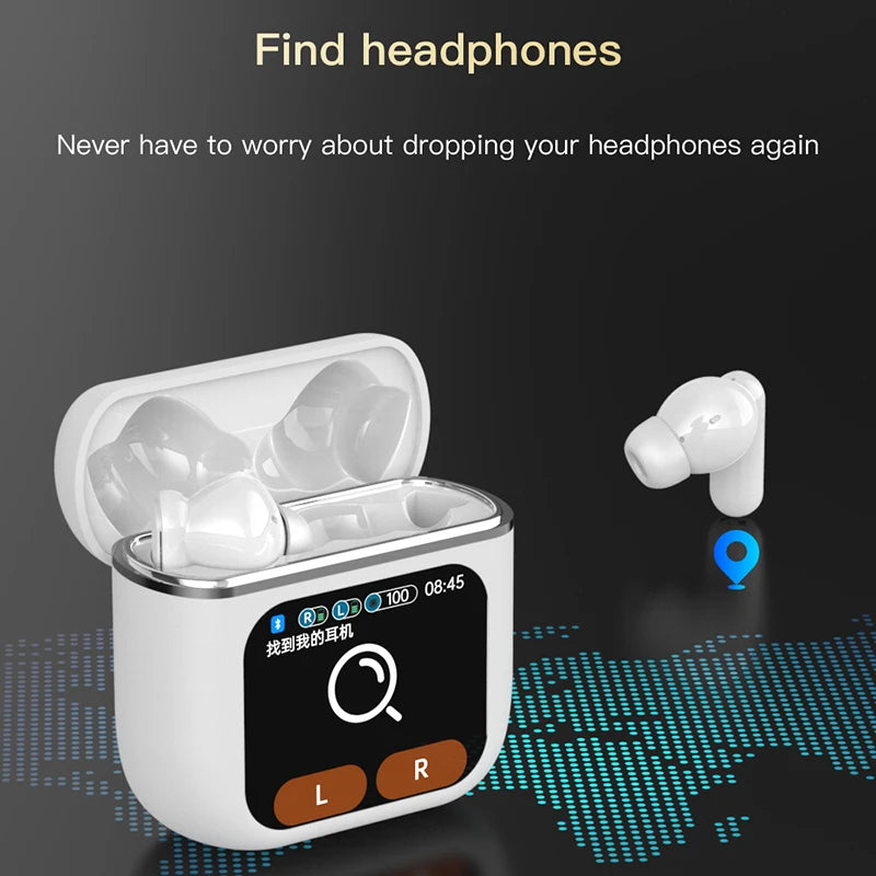2024 New Touch Screen ANC Wireless Earphone TWS Noise Cancelling ENC Call Earbud Bluetooth 5.3 Long Battery Life HiFi Headphones