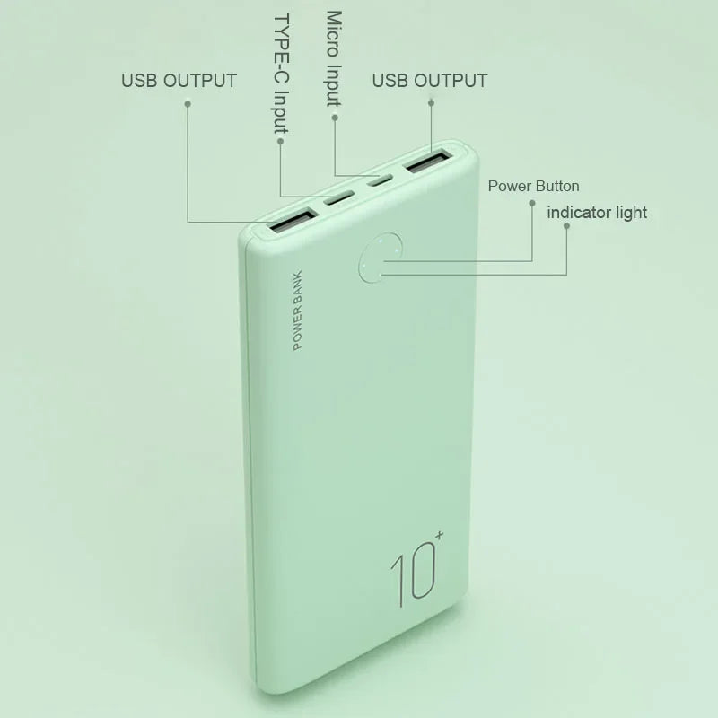 10000mAh Power Bank Ultra-thin Portable Charger For iPhone 14 13 12 8 Xiaomi Samsung Huawei External Battery 10000 mAh PowerBank