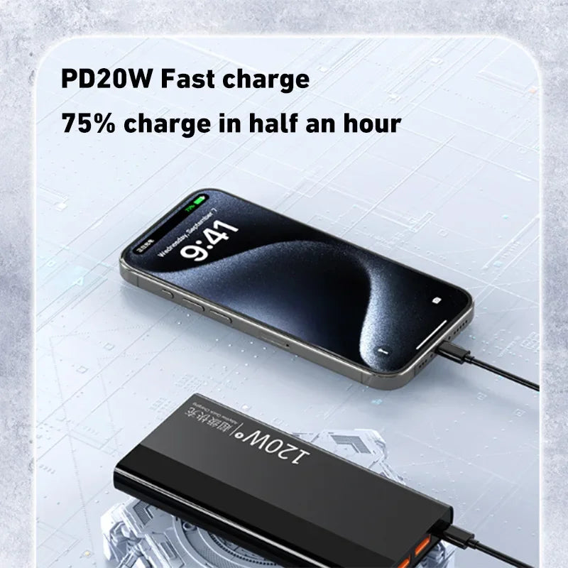 Lenovo New 120W  Fast Charge Powerbank 50000mAh High Capacity Power Bank Portable Battery Charger For iPhone Samsung Huawei