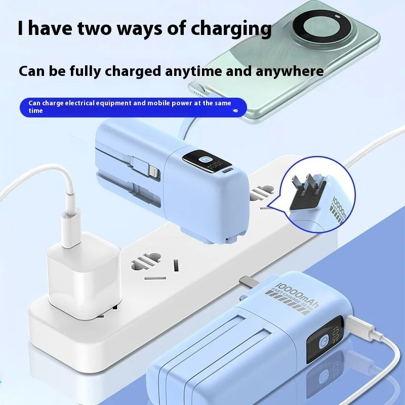 Ultra Thin 22.5W Super Fast Charging Power Bank With Built-in Cables AC Charger 10000mah Portable Charger For iphone 16 Samsung