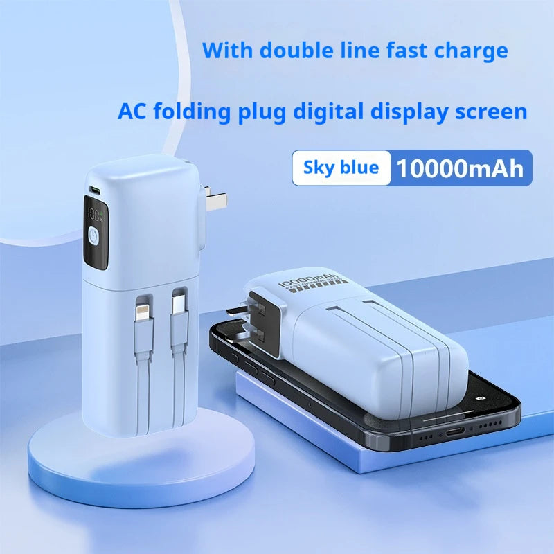 Ultra Thin 22.5W Super Fast Charging Power Bank With Built-in Cables AC Charger 10000mah Portable Charger For iphone 16 Samsung