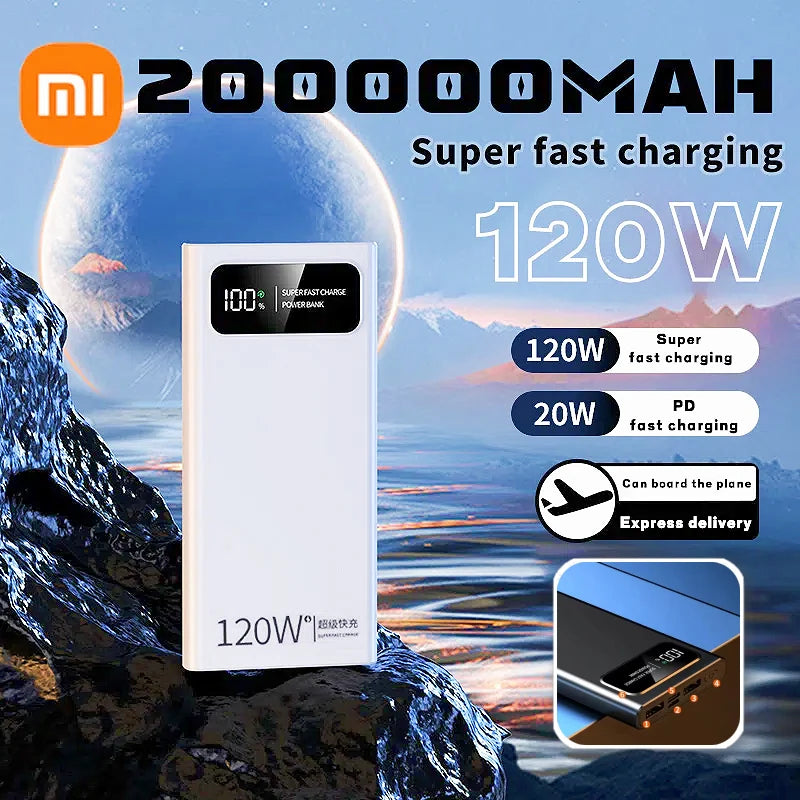 Xiaomi 120W 200000mAh Power Bank Super Fast Charging Battery High Capacity Digital Display Power Bank For iPhone Samsung Huawei