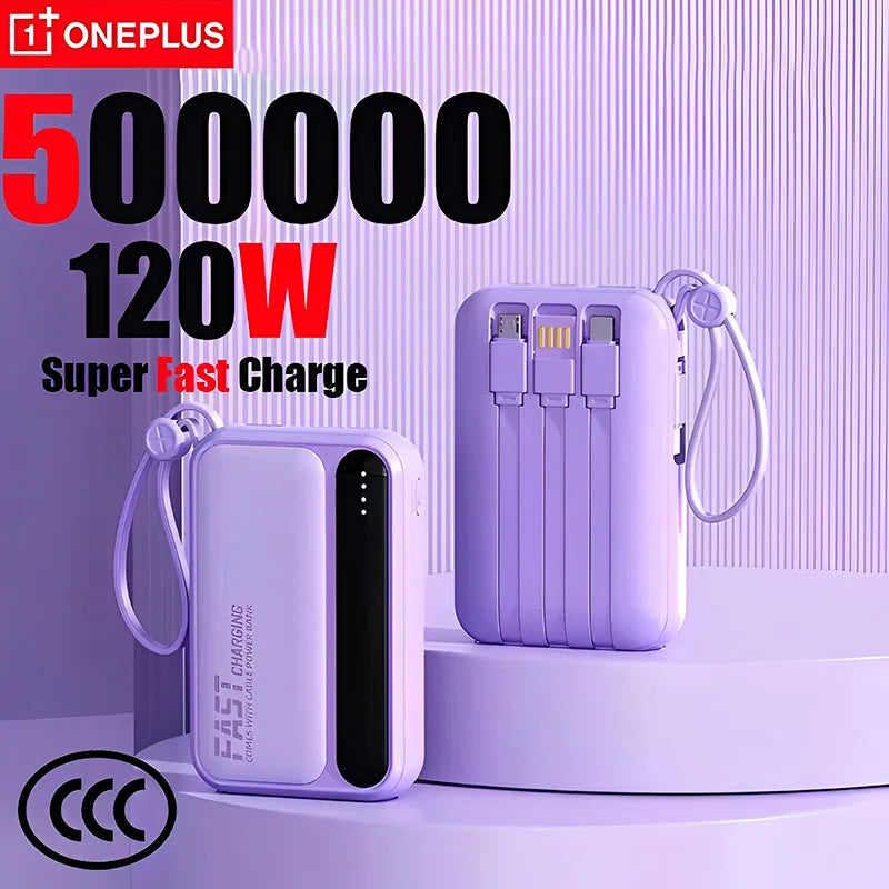 Oneplus Built in Cables Power Bank 4 In1 50000mAh Large Capacity Intelligent Digital Display Light Portable Battery for Iphone