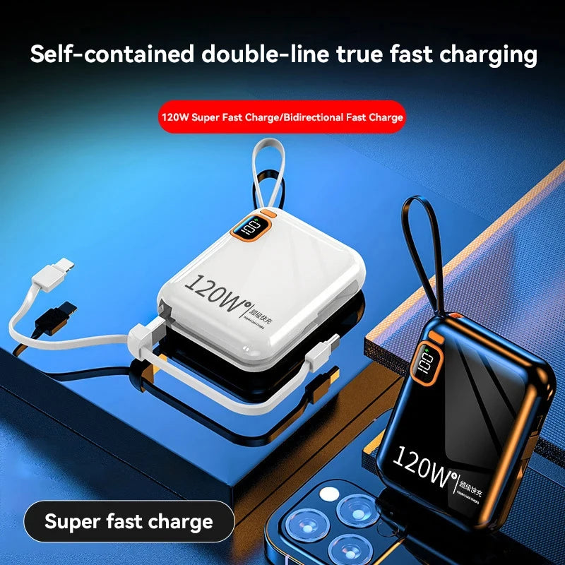 50000mAh 120W Large Capacity Mini Portable Power Bank Effective Digital Display 2in1 Fast charging Power Bank For Iphone Huawei