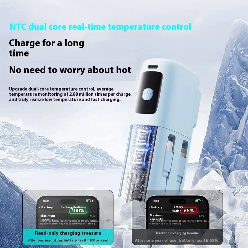 Ultra Thin 22.5W Super Fast Charging Power Bank With Built-in Cables AC Charger 10000mah Portable Charger For iphone 16 Samsung