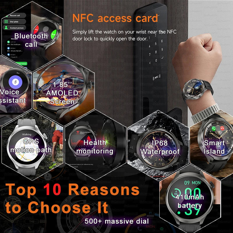 For HUAWEI GPS Outdoor fitness NFC Smart Watch Men 1.85 Inch AMOLED Screen  Bluetooth Call IP67 Waterproof Man SmartWatches 2025