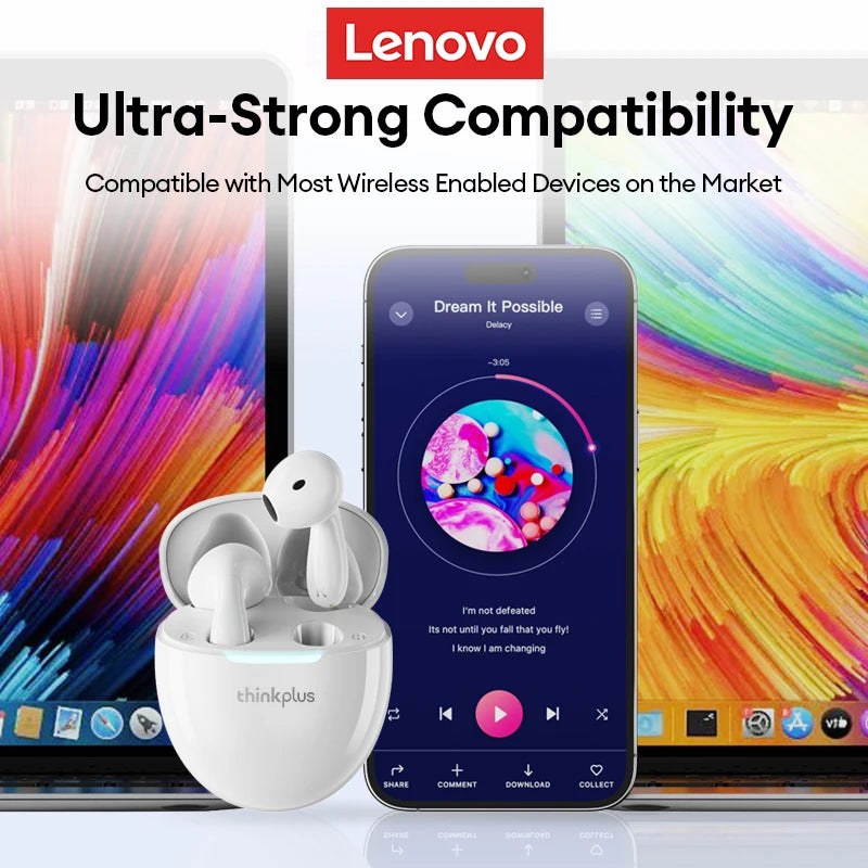 Lenovo Earphones Wireless Bluetooth Business Headset Noise Reduction Sport Earbuds Low Latency Gaming Headphones Huawei Xiaomi