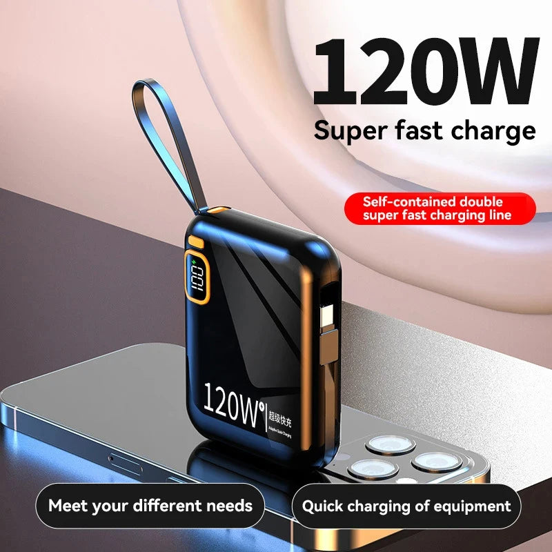 50000mAh 120W Large Capacity Mini Portable Power Bank Effective Digital Display 2in1 Fast charging Power Bank For Iphone Huawei