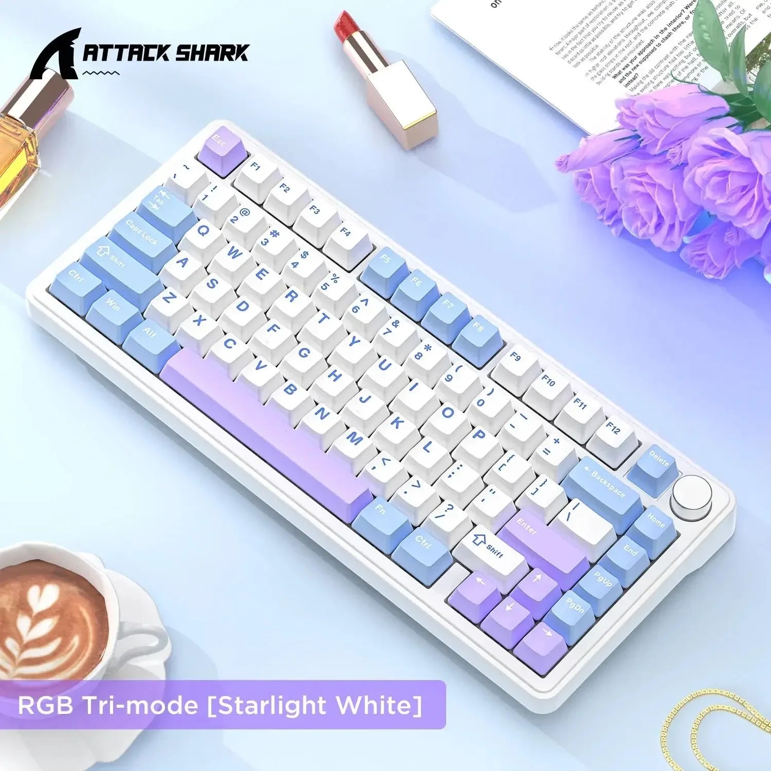 ATTACK SHARK X85 Mechanical Keyboard RGB Backlight Tri-Mode Connection Wireless Bluetooth Hot-Swappable Sideway Gaming Keycaps