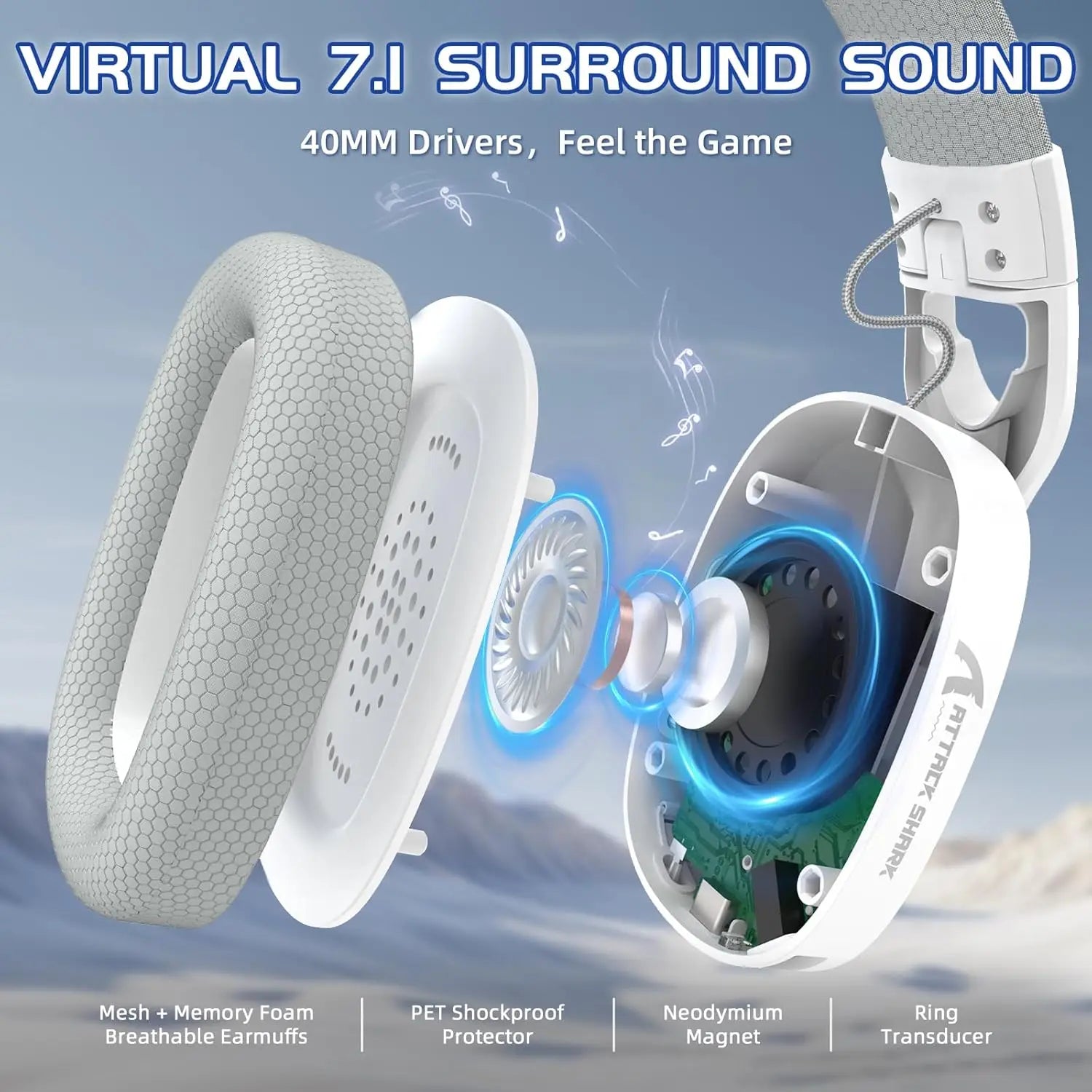 MAMBASNAKE x Attack Shark L90 Ultralight RGB Wireless Gaming Headset with Plug-in Microphone