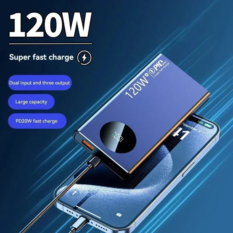 120W 100000mAh High Capacity Power Bank Fast Charging Powerbank Portable Battery Charger For iPhone Samsung Huawei