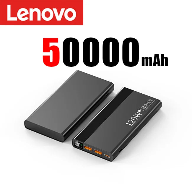 Lenovo New 120W  Fast Charge Powerbank 50000mAh High Capacity Power Bank Portable Battery Charger For iPhone Samsung Huawei