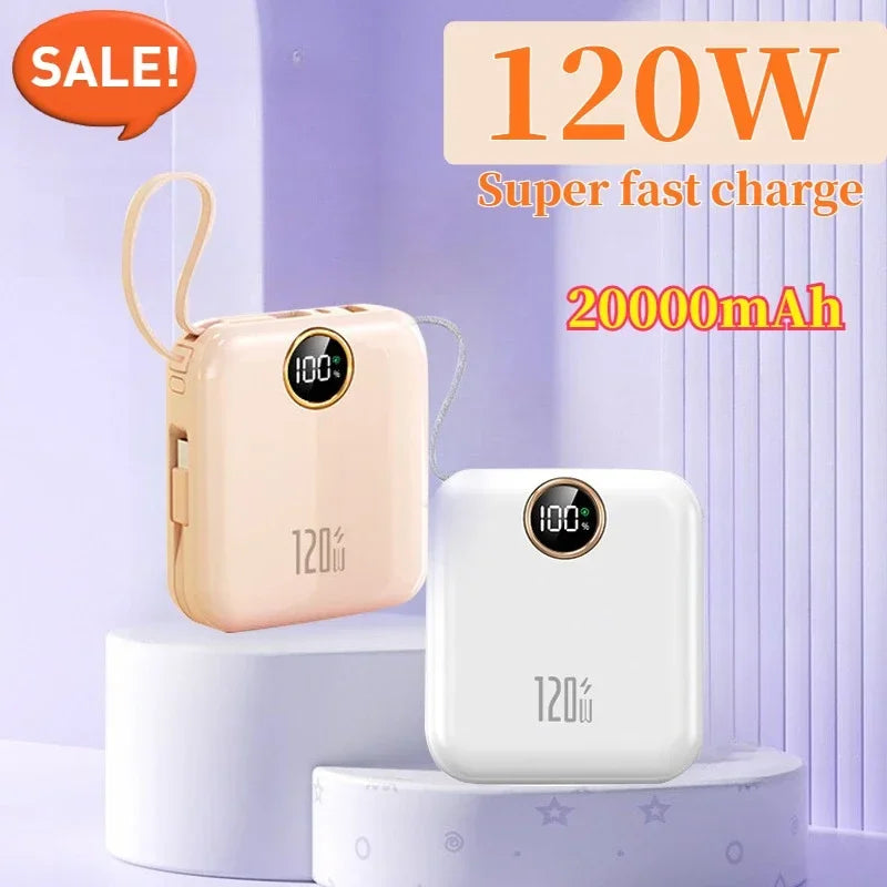 20000mAh Portable Power Bank 120W Fast Charging Phone Charger Digital Display Powerbank for IPhone Xiaomi External Spare Battery
