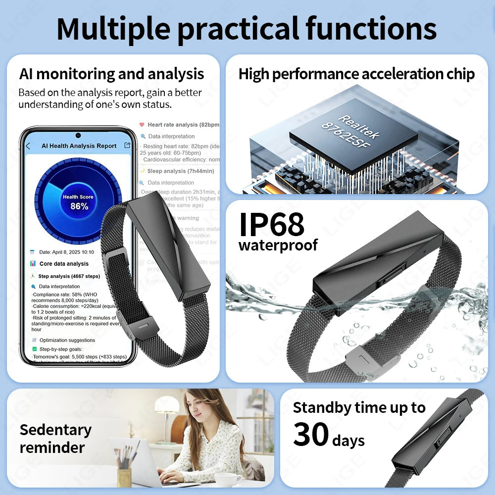 LIGE Call Reminder Smartwatch Band for Men Women Sports Fitness Tracker Smart Bracelet Heart Rate Blood Oxygen Monitor Pedometer