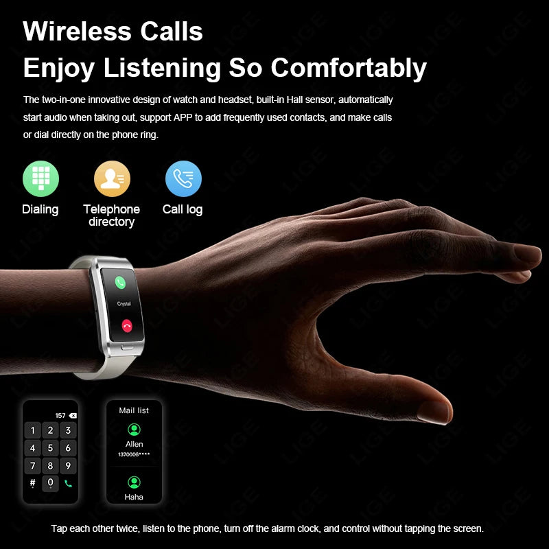 LIGE 2 In 1 TWS Headset Smart Watch 1.57" Men Women GPS Sports Fitness ECG Heart Rate Watches Bluetooth Call Music Smartwatch