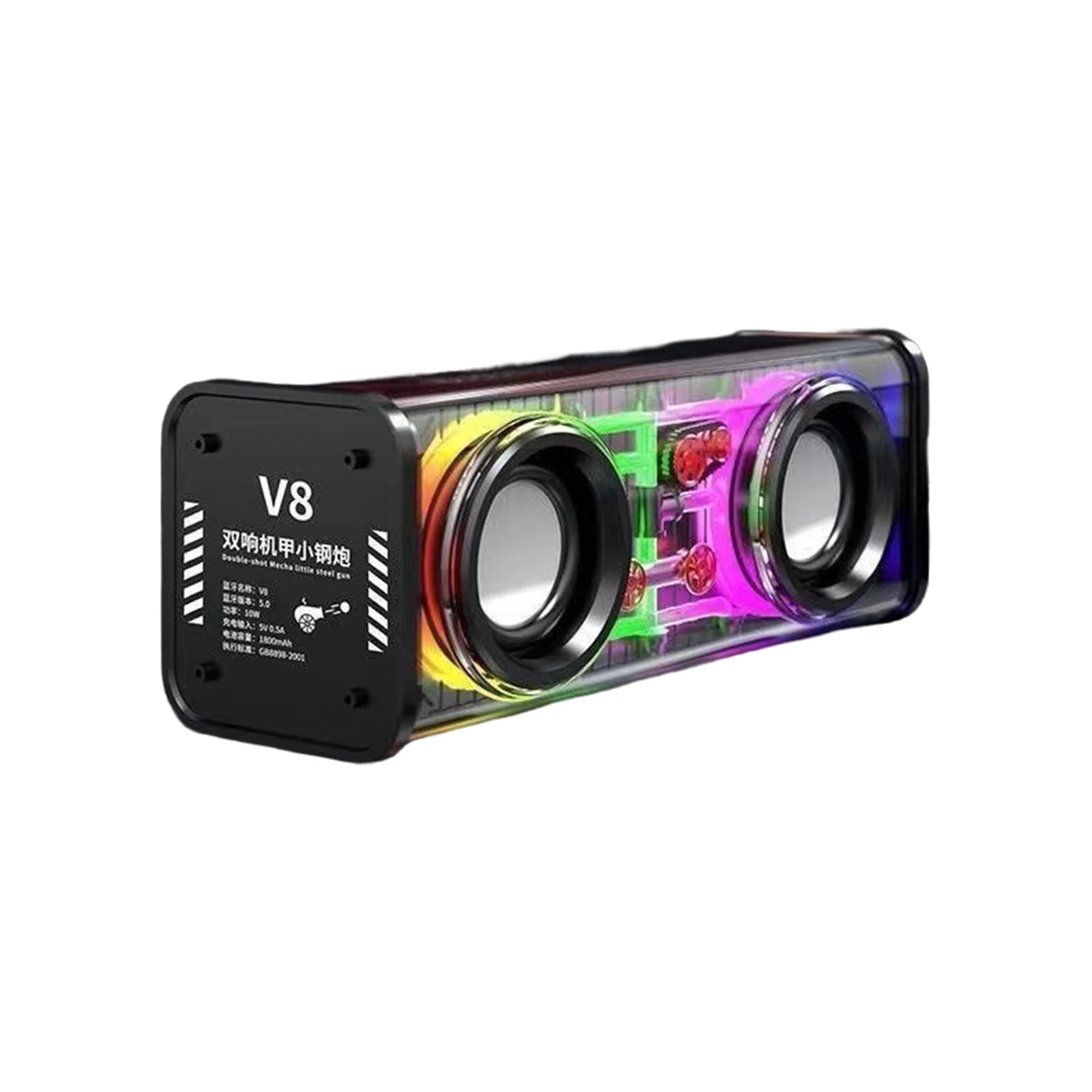 Transparent Mecha Speakers Bluetooth 5.0 Wireless Double Bass Diaphragm Subwoofer Music TWS RGB Light Mini Party Loudspeaker