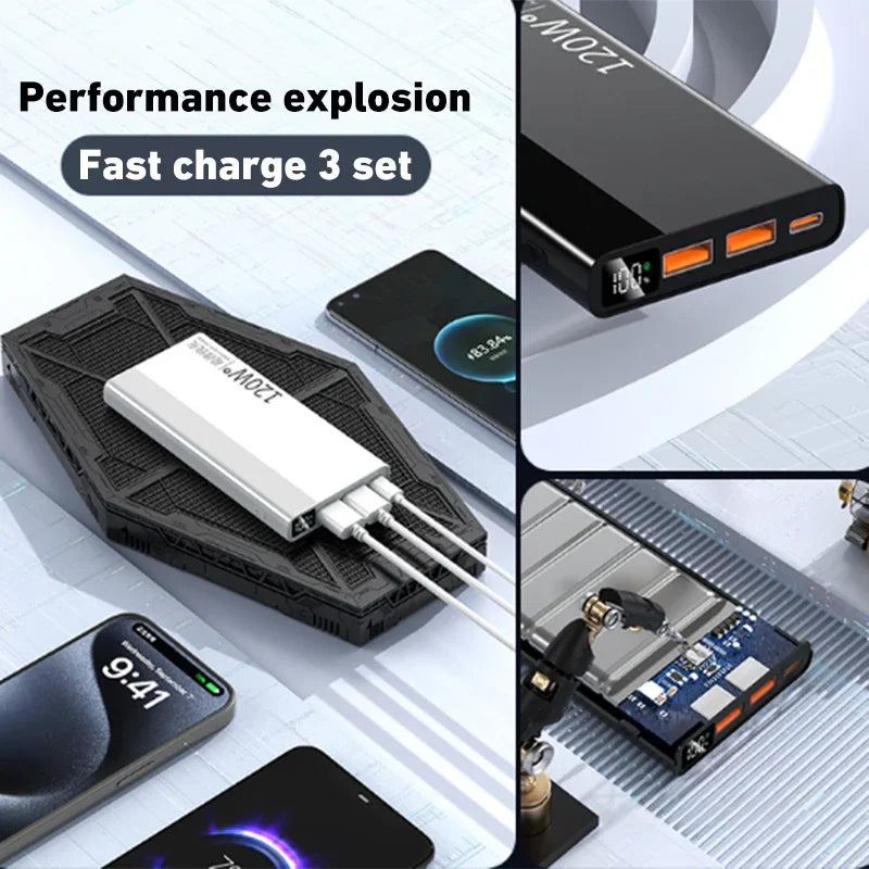 Lenovo New 120W  Fast Charge Powerbank 50000mAh High Capacity Power Bank Portable Battery Charger For iPhone Samsung Huawei