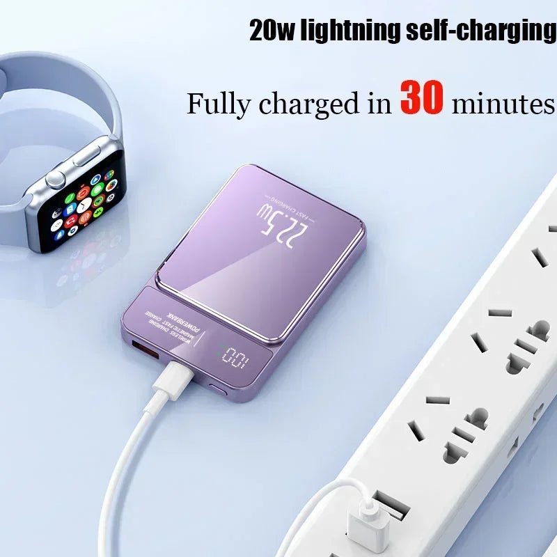 Power Bank 50000mAh Portable Magnetic Fast Wireless Charger for Iphone 12 13 14 Pro Max Macsafe External Auxiliary Battery Pack