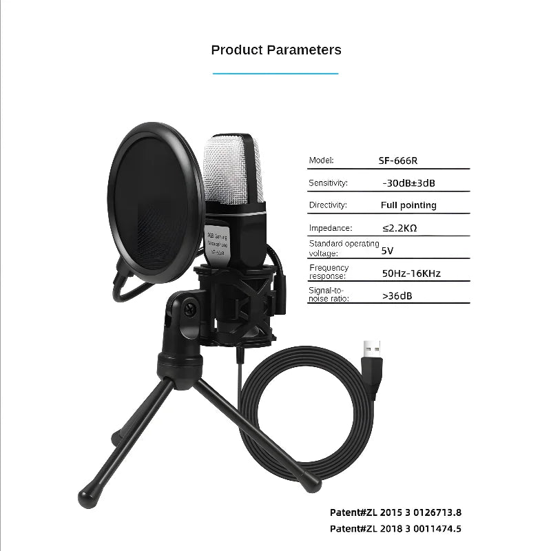 Cheap RGB 3.5mm USB Recording Mic Kit with Shock Mount Tripod Laptop Desktop Wired Computer Gaming Microphone for Pc Cell Phone