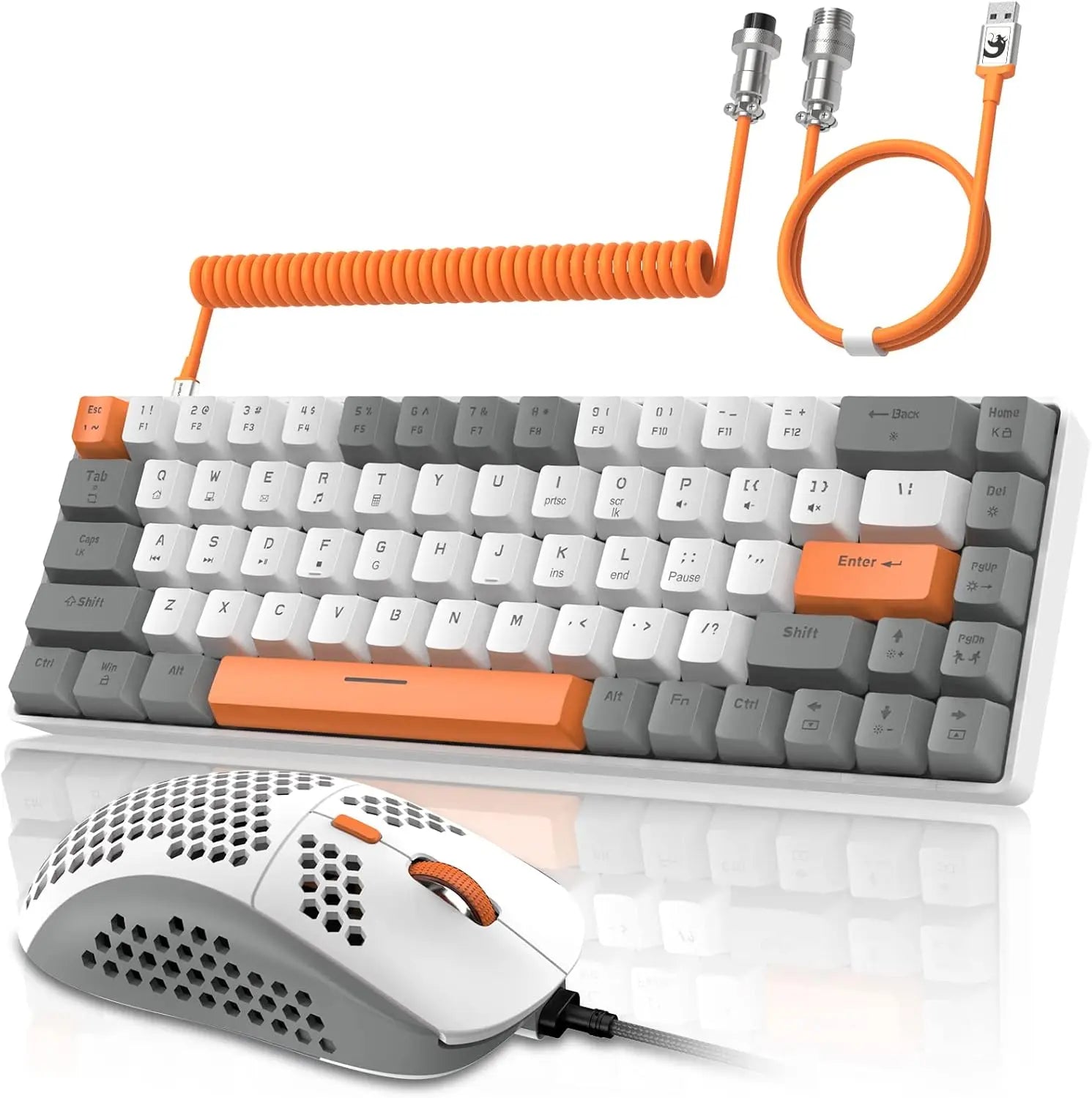 T8 Wired 65% Mechanical Gaming Keyboard and Mouse Combo, RGB Backlit Anti-ghosting TKL Mini 68 Key Coiled C to A Cable Tactile