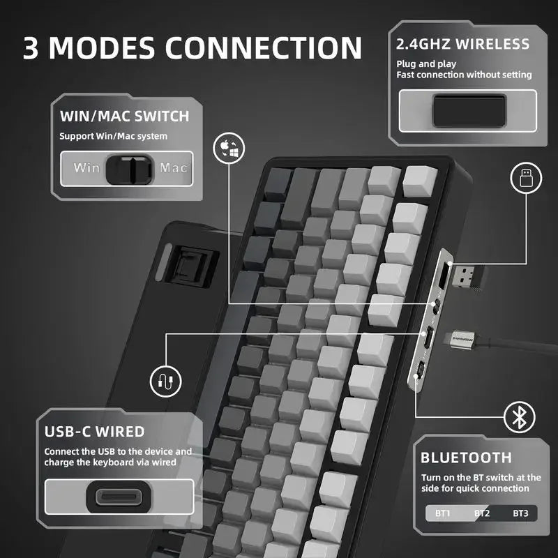 ATTACK SHARK X85 Mechanical Keyboard RGB Backlight Tri-Mode Connection Wireless Bluetooth Hot-Swappable Sideway Gaming Keycaps
