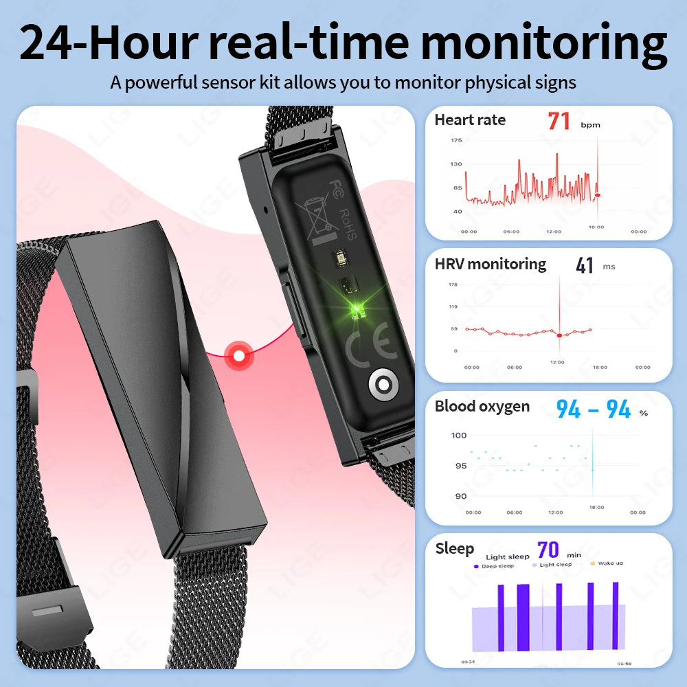LIGE Call Reminder Smartwatch Band for Men Women Sports Fitness Tracker Smart Bracelet Heart Rate Blood Oxygen Monitor Pedometer