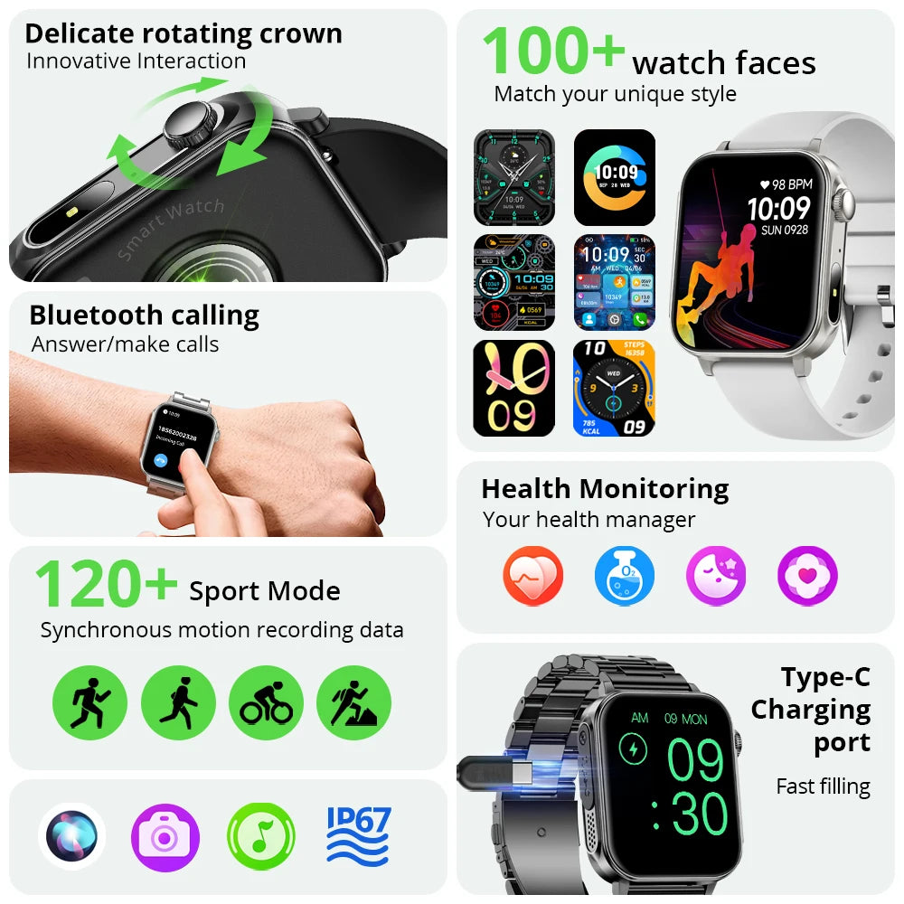 COLMI P80 Type-c Smartwatch Men Women Health Manager Bluetooth Call IP67 Waterproof Flashlight Smart Watch For Xiaomi iOS Phone