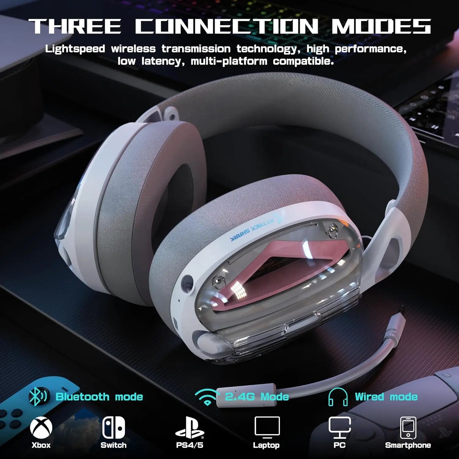 MAMBASNAKE x ATTACK SHARK L60 Lightweight Wireless Gaming Headset Over-Ear,Wired/BT/2.4GTri-Mode,40mm Drivers