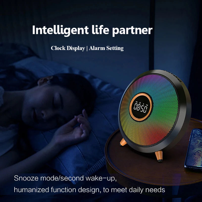 Portable Clock Bluetooth Speaker RGB Ambient Light Subwoofer Wireless Handsfree Call Music Player Support Alarm Clock USB TF AUX