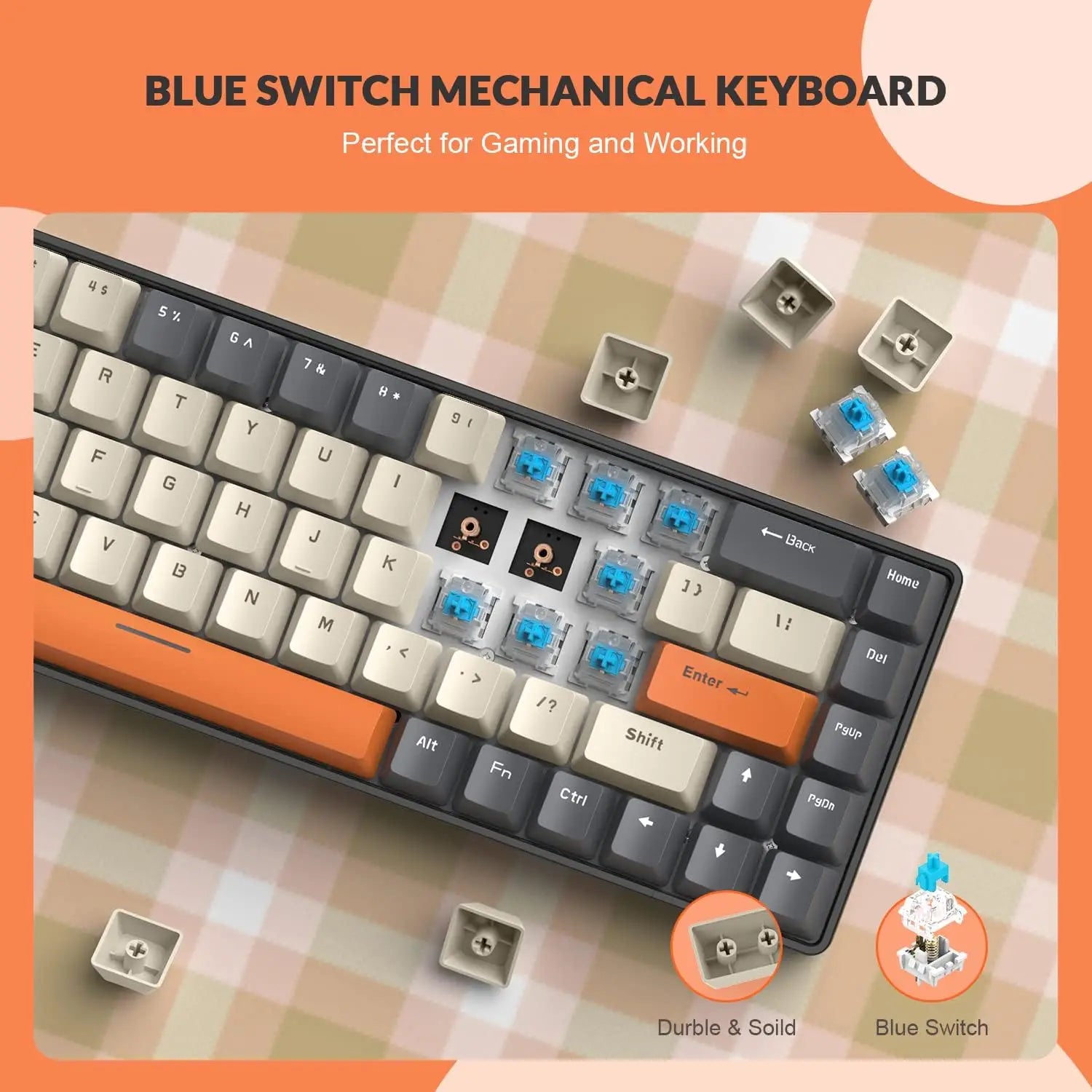T8 Wired 65% Mechanical Gaming Keyboard and Mouse Combo, RGB Backlit Anti-ghosting TKL Mini 68 Key Coiled C to A Cable Tactile