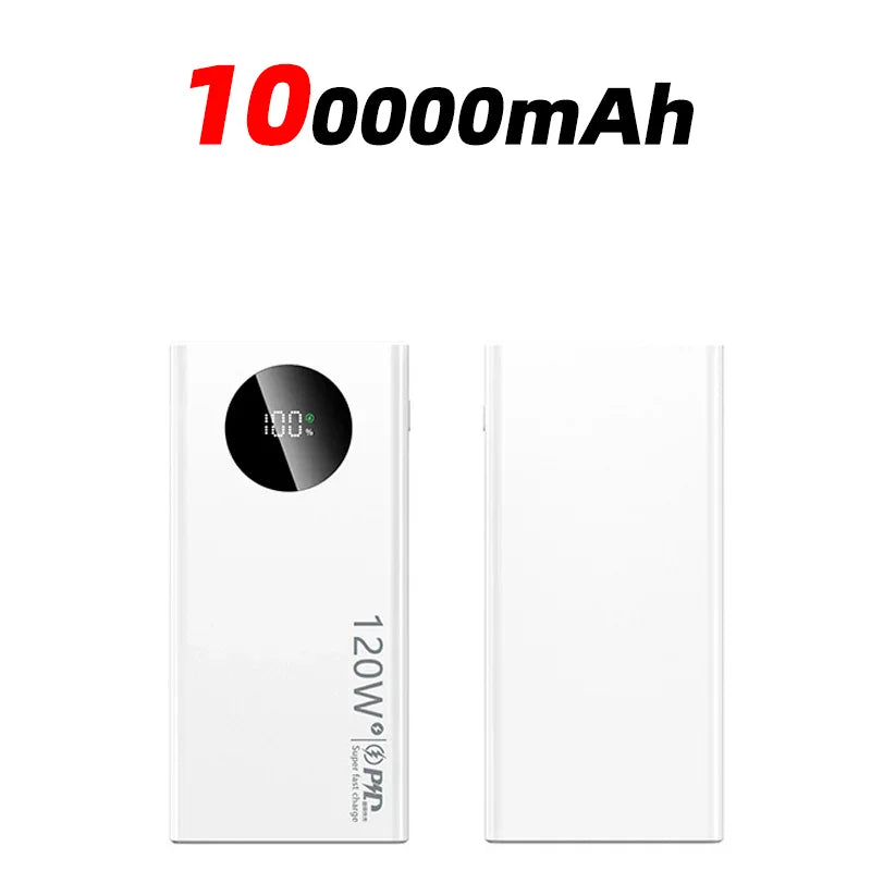 120W 100000mAh High Capacity Power Bank Fast Charging Powerbank Portable Battery Charger For iPhone Samsung Huawei