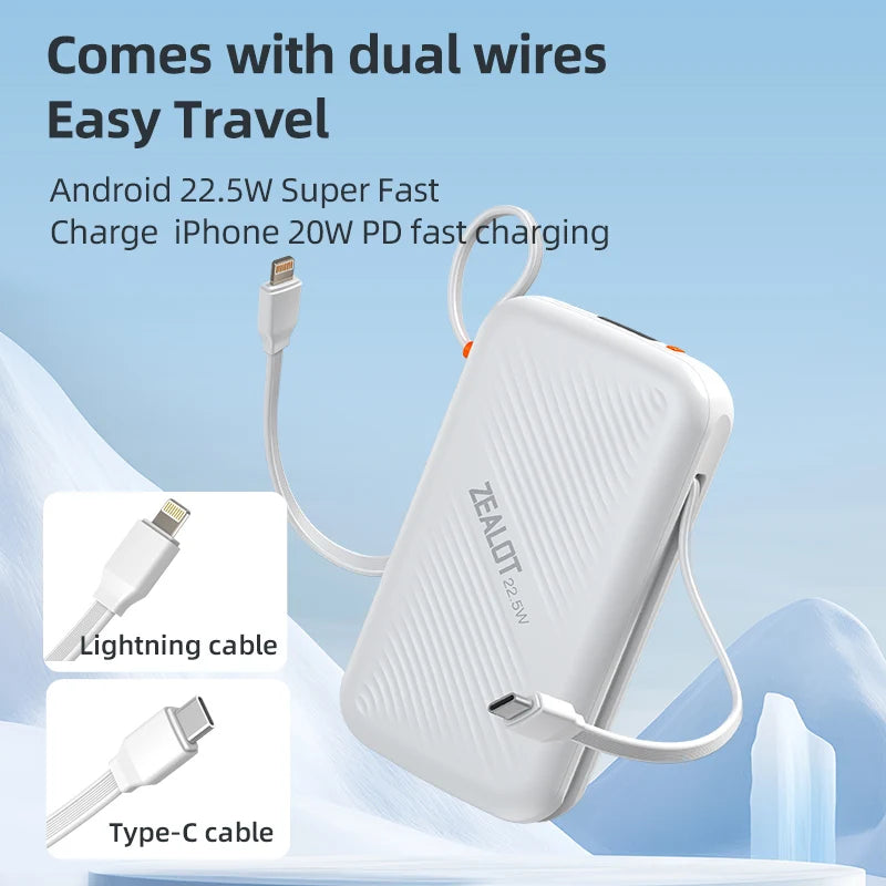 zealot Power Bank Portable 20000mAh in With USB C Cable External Spare Battery Pack for iPhone iPad Macbook 22.5W Fast Charger