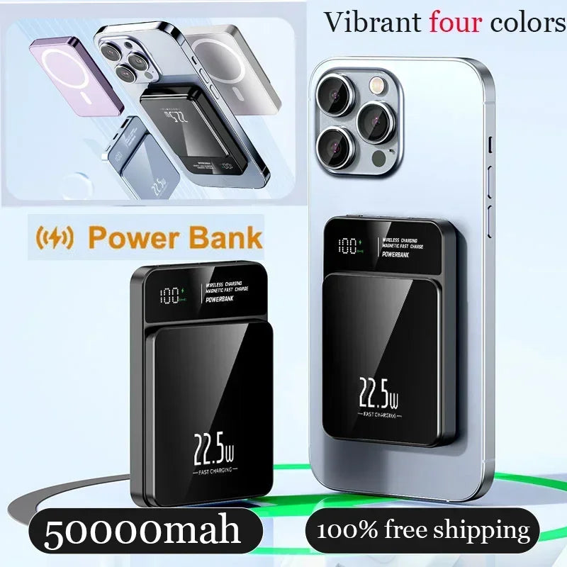 Power Bank 50000mAh Portable Magnetic Fast Wireless Charger for Iphone 12 13 14 Pro Max Macsafe External Auxiliary Battery Pack