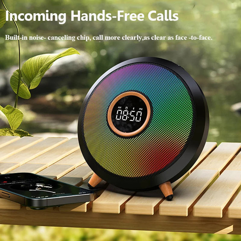 Portable Clock Bluetooth Speaker RGB Ambient Light Subwoofer Wireless Handsfree Call Music Player Support Alarm Clock USB TF AUX
