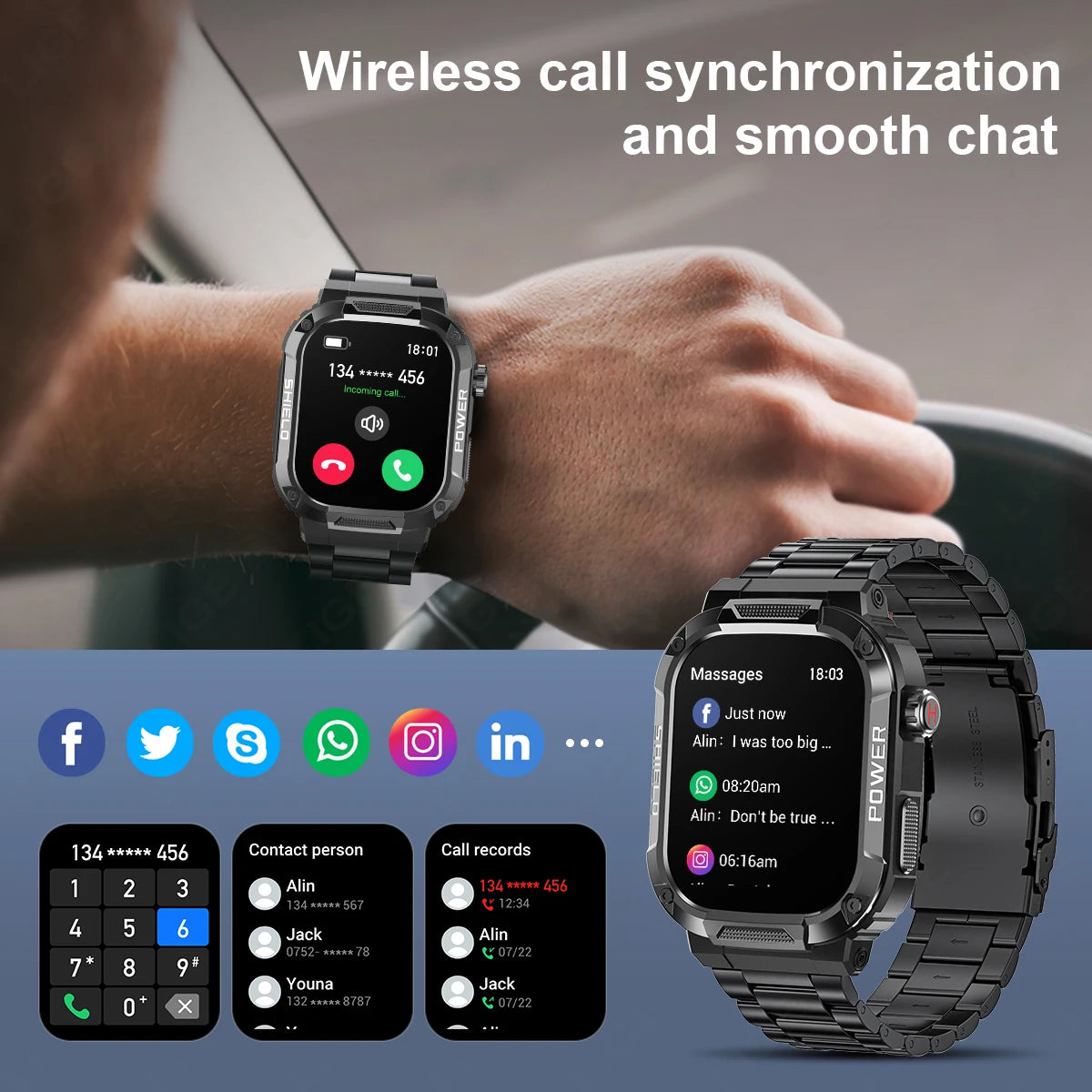 LIGE Outdoor Military Smart Watch Men Voice Assistant Bluetooth Call Smartwatch For Android IOS IP68 Waterproof Fitness Watches