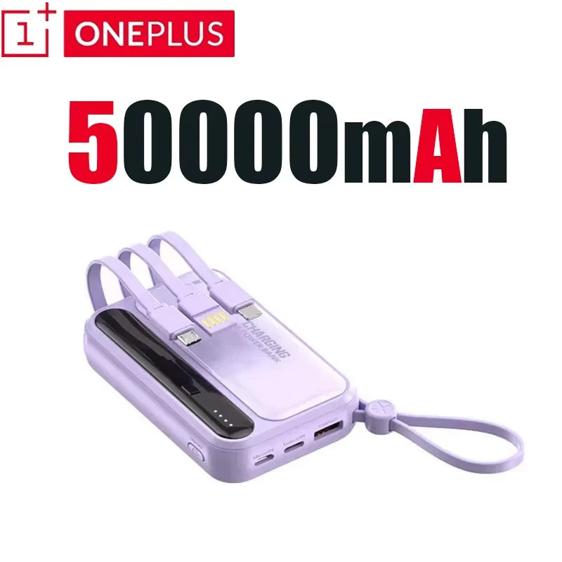 Oneplus Built in Cables Power Bank 4 In1 50000mAh Large Capacity Intelligent Digital Display Light Portable Battery for Iphone