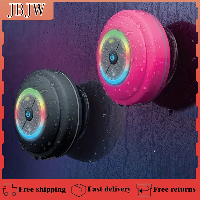 JBJW Q9 Waterproof Bathroom Wireless Speaker Large Suction Cup Bluetooth TF/USB LED Light Portable High Fidelity Mini Subwoofer