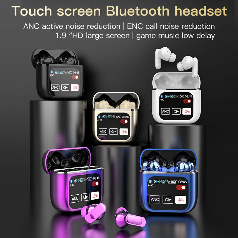 2024 New Touch Screen ANC Wireless Earphone TWS Noise Cancelling ENC Call Earbud Bluetooth 5.3 Long Battery Life HiFi Headphones