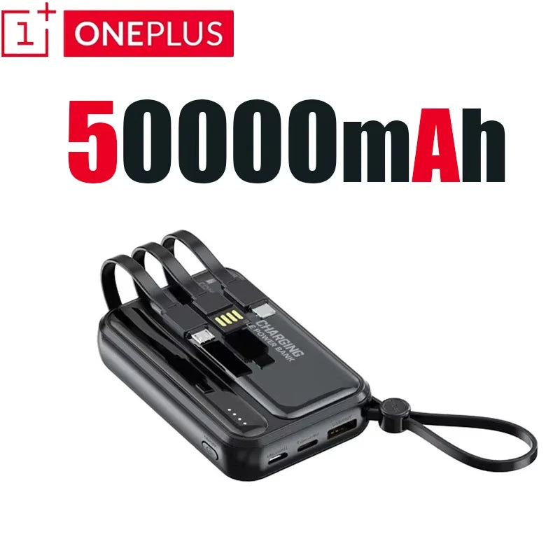 Oneplus Built in Cables Power Bank 4 In1 50000mAh Large Capacity Intelligent Digital Display Light Portable Battery for Iphone