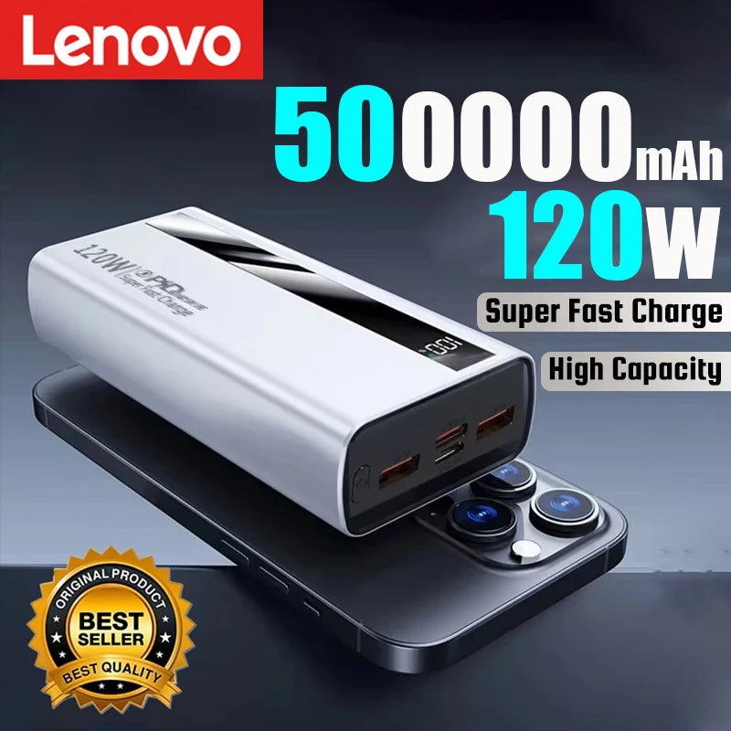 Lenovo New 120W  Fast Charge Powerbank 50000mAh High Capacity Power Bank Portable Battery Charger For iPhone Samsung Huawei